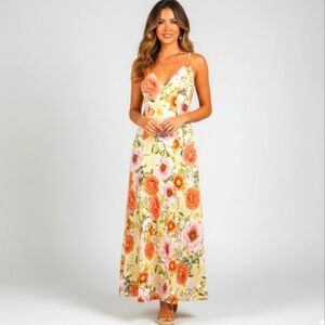 Paper Heart Summer Garden Maxi Dress V-neck Floral Sleeveless Linen Blend